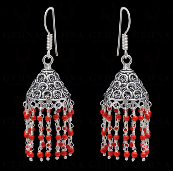 Coral Gemstone Bead Earrings In Silver GE06-1096