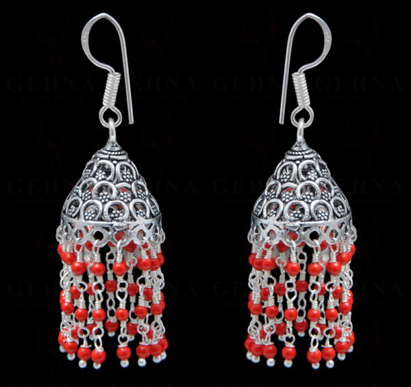 Coral Gemstone Bead Earrings In Silver GE06-1096