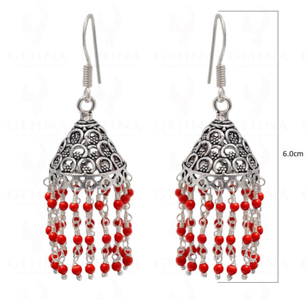 Coral Gemstone Bead Earrings In Silver GE06-1096