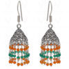 Carnelian & Green Onyx Gemstone Faceted Bead Earrings In Silver GE06-1097