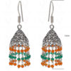 Carnelian & Green Onyx Gemstone Faceted Bead Earrings In Silver GE06-1097