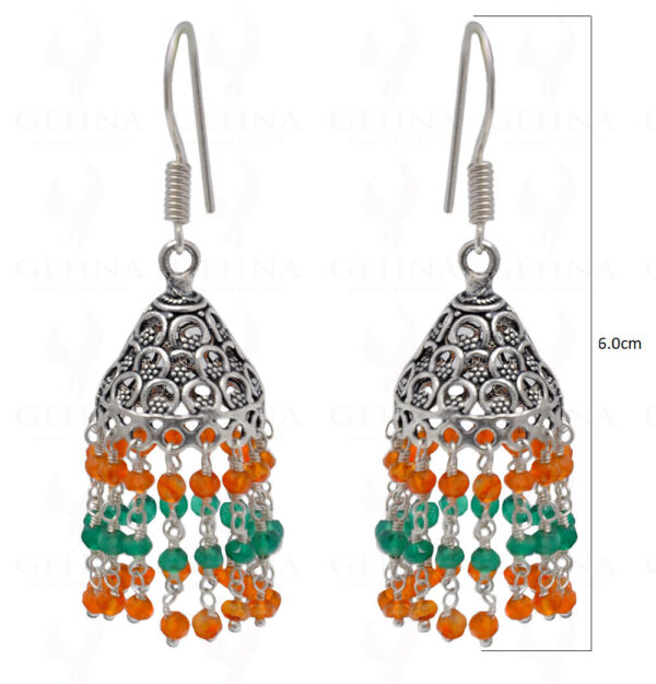 Carnelian & Green Onyx Gemstone Faceted Bead Earrings In Silver GE06-1097