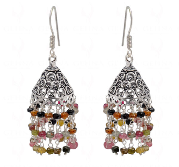 Multi Tourmaline Gemstone Faceted Bead Earrings In Silver GE06-1098