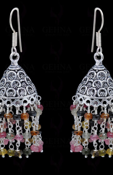 Multi Tourmaline Gemstone Faceted Bead Earrings In Silver GE06-1098