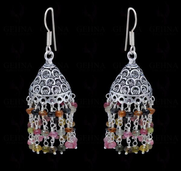 Multi Tourmaline Gemstone Faceted Bead Earrings In Silver GE06-1098