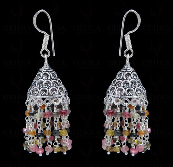 Multi Tourmaline Gemstone Faceted Bead Earrings In Silver GE06-1098