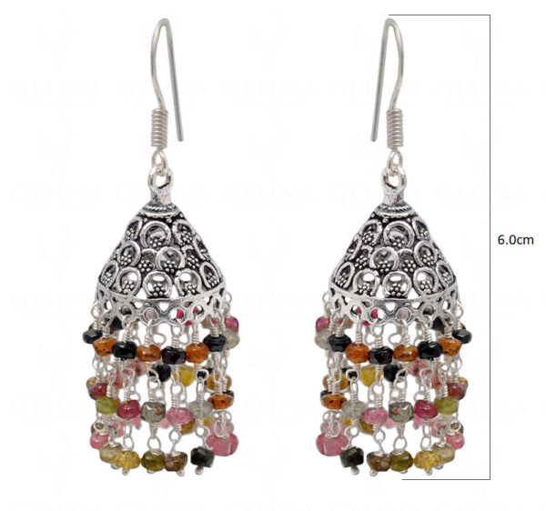 Multi Tourmaline Gemstone Faceted Bead Earrings In Silver GE06-1098