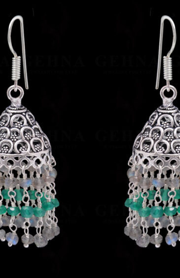 Labradorite & Green Onyx Gemstone Faceted Bead Earrings In Silver GE06-1099