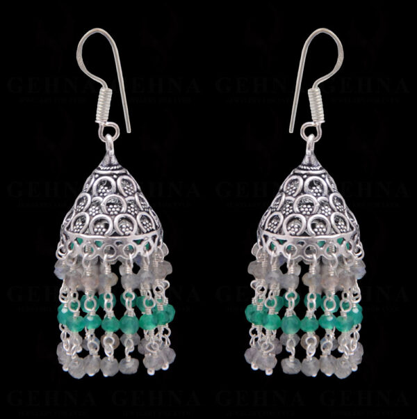 Labradorite & Green Onyx Gemstone Faceted Bead Earrings In Silver GE06-1099