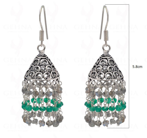 Labradorite & Green Onyx Gemstone Faceted Bead Earrings In Silver GE06-1099