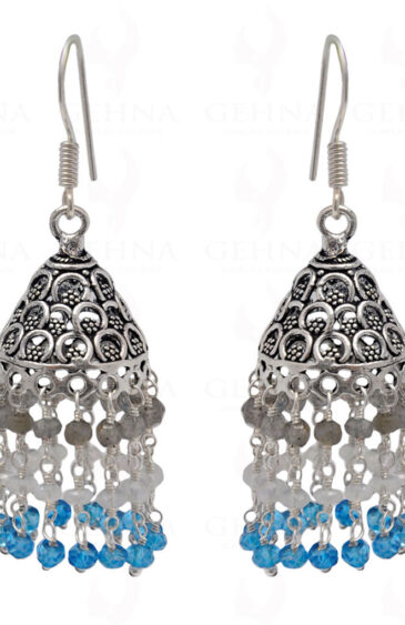 Labradorite, Moonstone & Topaz Gemstone Faceted Bead Earrings In Silver GE06-1101