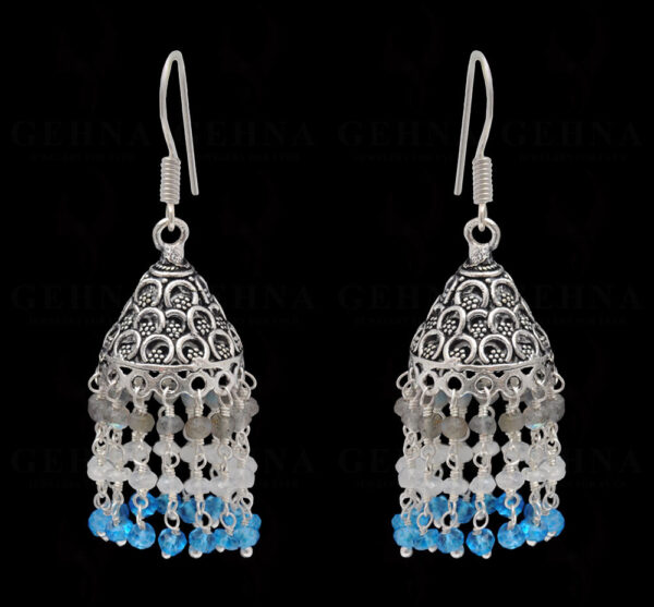 Labradorite, Moonstone & Topaz Gemstone Faceted Bead Earrings In Silver GE06-1101