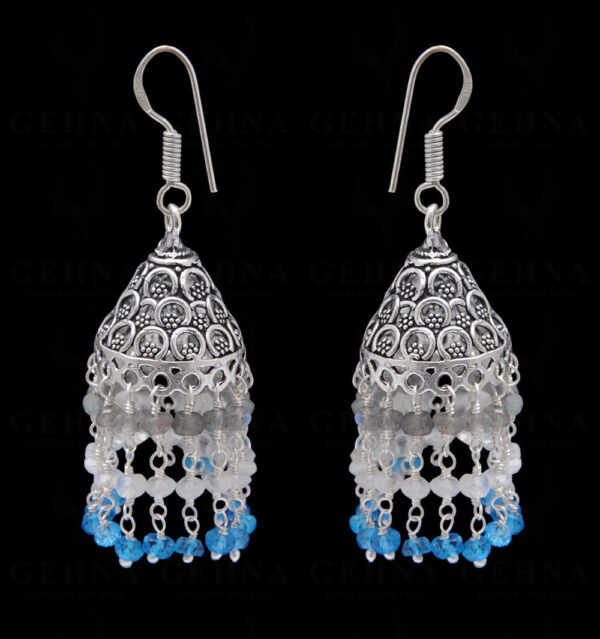 Labradorite, Moonstone & Topaz Gemstone Faceted Bead Earrings In Silver GE06-1101