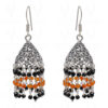 Black Spinel & Carnelian Gemstone Faceted Bead Earrings In Silver GE06-1102
