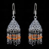 Black Spinel & Carnelian Gemstone Faceted Bead Earrings In Silver GE06-1102