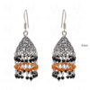 Black Spinel & Carnelian Gemstone Faceted Bead Earrings In Silver GE06-1102