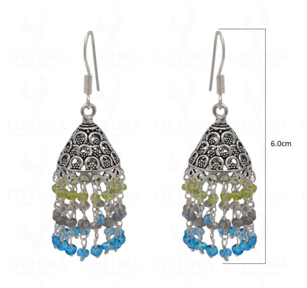 Labradorite, Peridot & Topaz Gemstone Faceted Bead Earrings In Silver GE06-1103