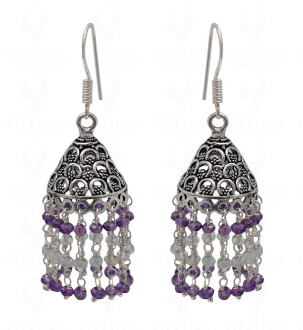 Amethyst & Aquamarine Gemstone Faceted Bead Earrings In Silver GE06-1104