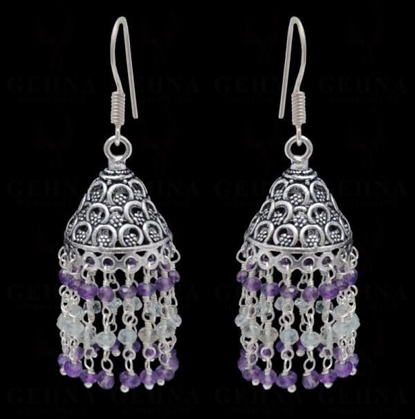 Amethyst & Aquamarine Gemstone Faceted Bead Earrings In Silver GE06-1104