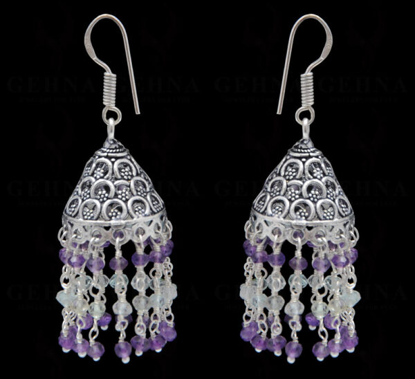 Amethyst & Aquamarine Gemstone Faceted Bead Earrings In Silver GE06-1104