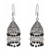 Black Spinel & White Moonstone Gemstone Faceted Bead Earrings In Silver GE06-1105