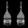 Black Spinel & White Moonstone Gemstone Faceted Bead Earrings In Silver GE06-1105