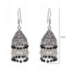 Black Spinel & White Moonstone Gemstone Faceted Bead Earrings In Silver GE06-1105