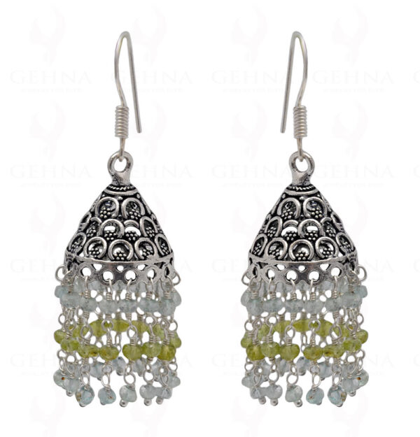 Peridot & Aquamarine Gemstone Faceted Bead Earrings In Silver GE06-1106