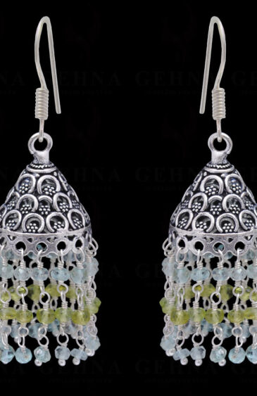 Peridot & Aquamarine Gemstone Faceted Bead Earrings In Silver GE06-1106