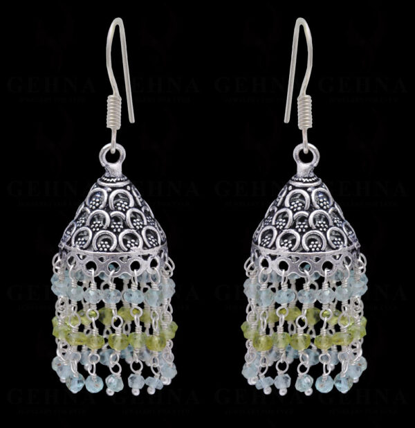 Peridot & Aquamarine Gemstone Faceted Bead Earrings In Silver GE06-1106