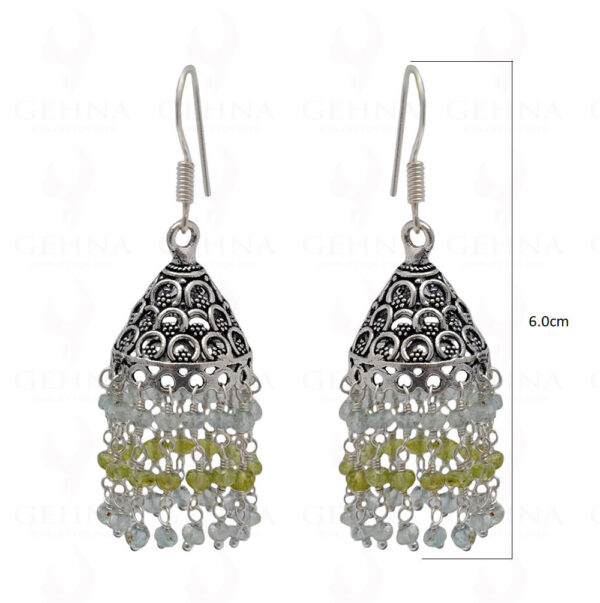 Peridot & Aquamarine Gemstone Faceted Bead Earrings In Silver GE06-1106