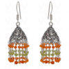 Carnelian & Peridot Gemstone Faceted Bead Earrings In Silver GE06-1107