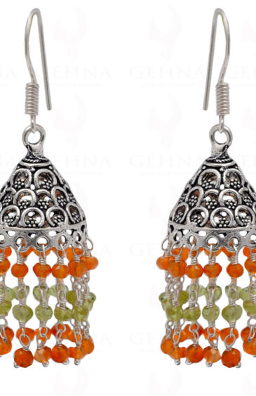 Carnelian & Peridot Gemstone Faceted Bead Earrings In Silver GE06-1107