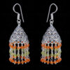 Carnelian & Peridot Gemstone Faceted Bead Earrings In Silver GE06-1107