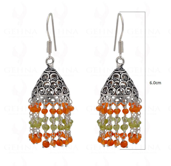 Carnelian & Peridot Gemstone Faceted Bead Earrings In Silver GE06-1107