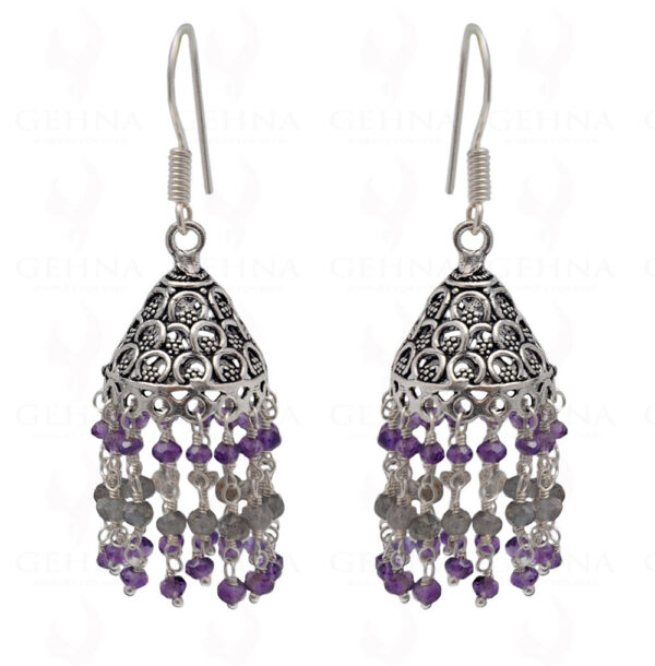 Amethyst & Labradorite Gemstone Faceted Bead Earrings In Silver GE06-1108