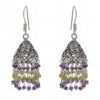 Amethyst & Peridot Gemstone Faceted Bead Earrings In Silver GE06-1109