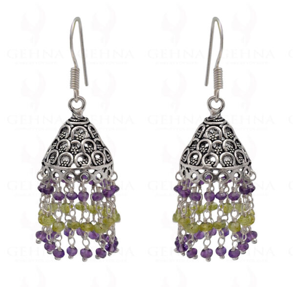 Amethyst & Peridot Gemstone Faceted Bead Earrings In Silver GE06-1109