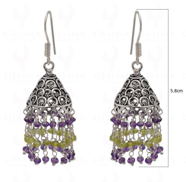 Amethyst & Peridot Gemstone Faceted Bead Earrings In Silver GE06-1109