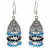 Blue Topaz & Black Spinel Gemstone Faceted Bead Earrings In Silver GE06-1110