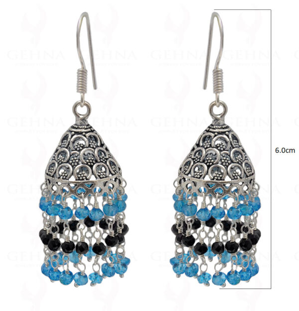 Blue Topaz & Black Spinel Gemstone Faceted Bead Earrings In Silver GE06-1110