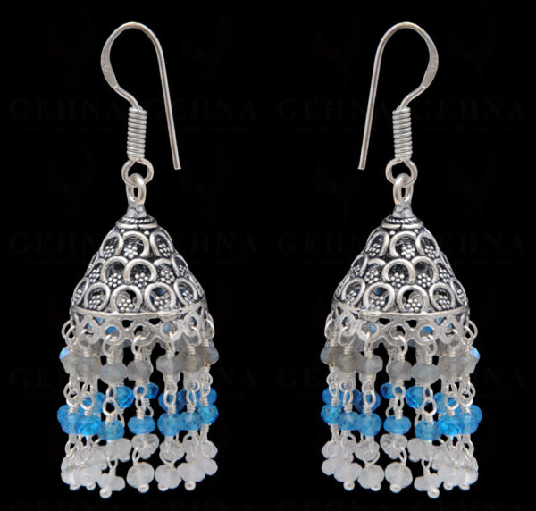 Labradorite, Topaz & Moonstone Gemstone Faceted Bead Earrings In Silver GE06-1111