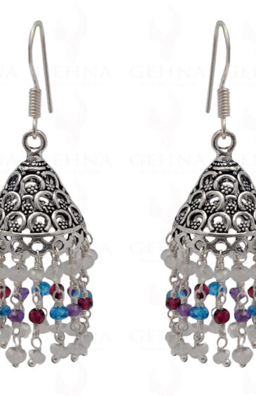Multicolor Gemstone Faceted Bead Earrings In Silver GE06-1113