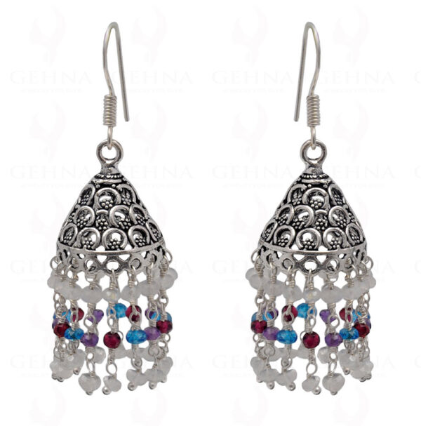 Multicolor Gemstone Faceted Bead Earrings In Silver GE06-1113