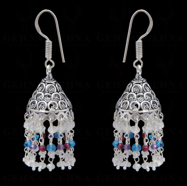 Multicolor Gemstone Faceted Bead Earrings In Silver GE06-1113