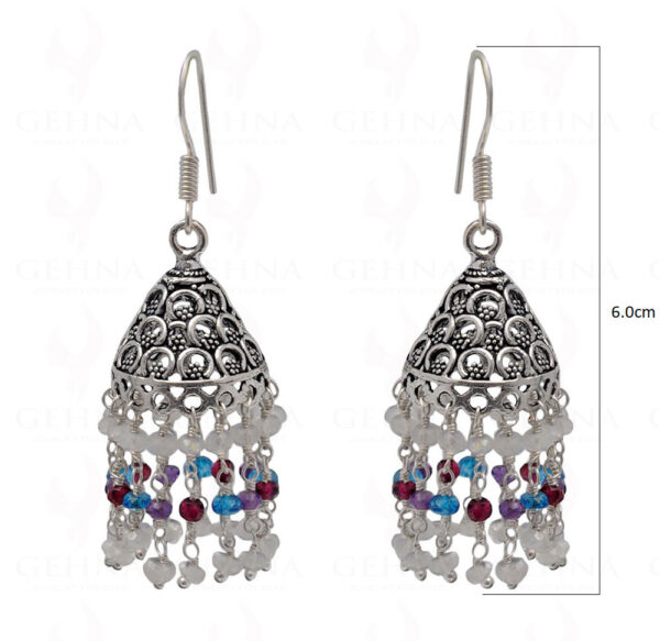 Multicolor Gemstone Faceted Bead Earrings In Silver GE06-1113