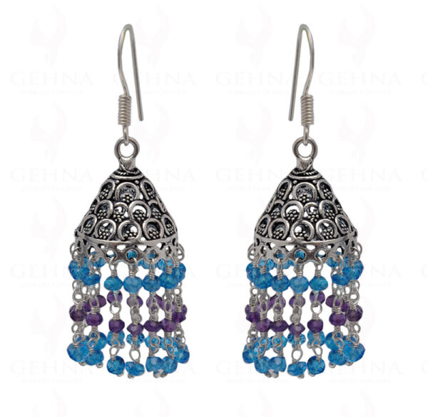 Amethyst & Blue Topaz Gemstone Faceted Bead Earrings In Silver GE06-1114