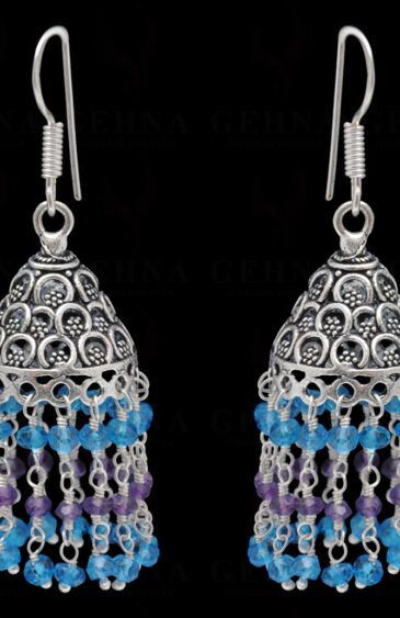 Amethyst & Blue Topaz Gemstone Faceted Bead Earrings In Silver GE06-1114