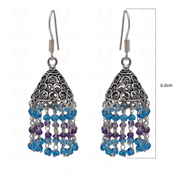Amethyst & Blue Topaz Gemstone Faceted Bead Earrings In Silver GE06-1114