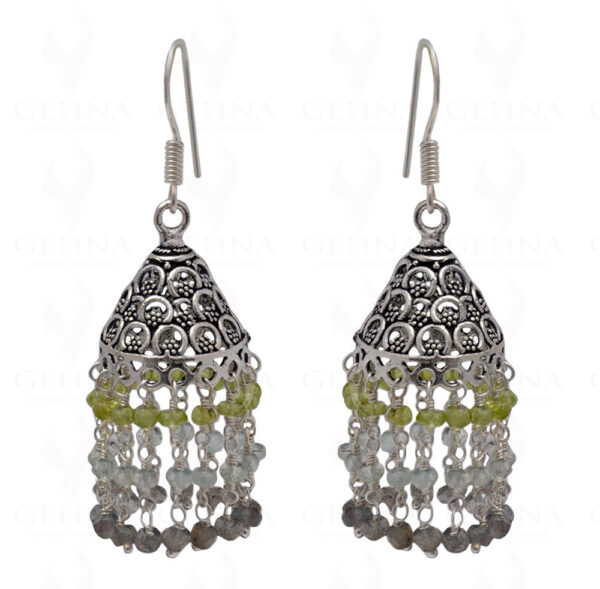 Peridot, Labradorite & Aquamarine Gemstone Faceted Bead Earrings GE06-1115